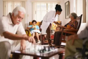 Hospice caregiver supporting a patient in the comfort of home