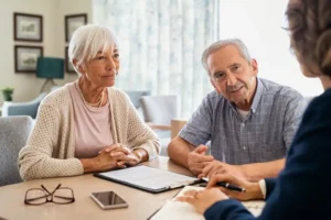 Older couple reviewing financial plans together