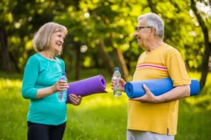 Older adults getting ready for a light workout