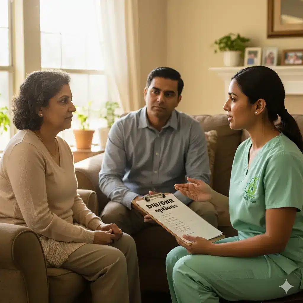 Do not intubate (DNI) discussion at home with hospice nurse and family in Sugar Land