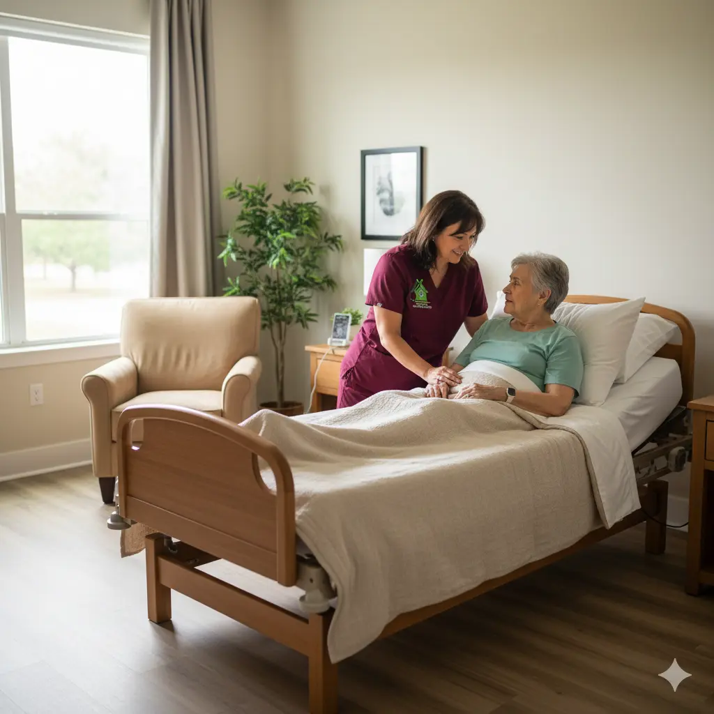 Nurse checks comfort plan during in patient hospice stay