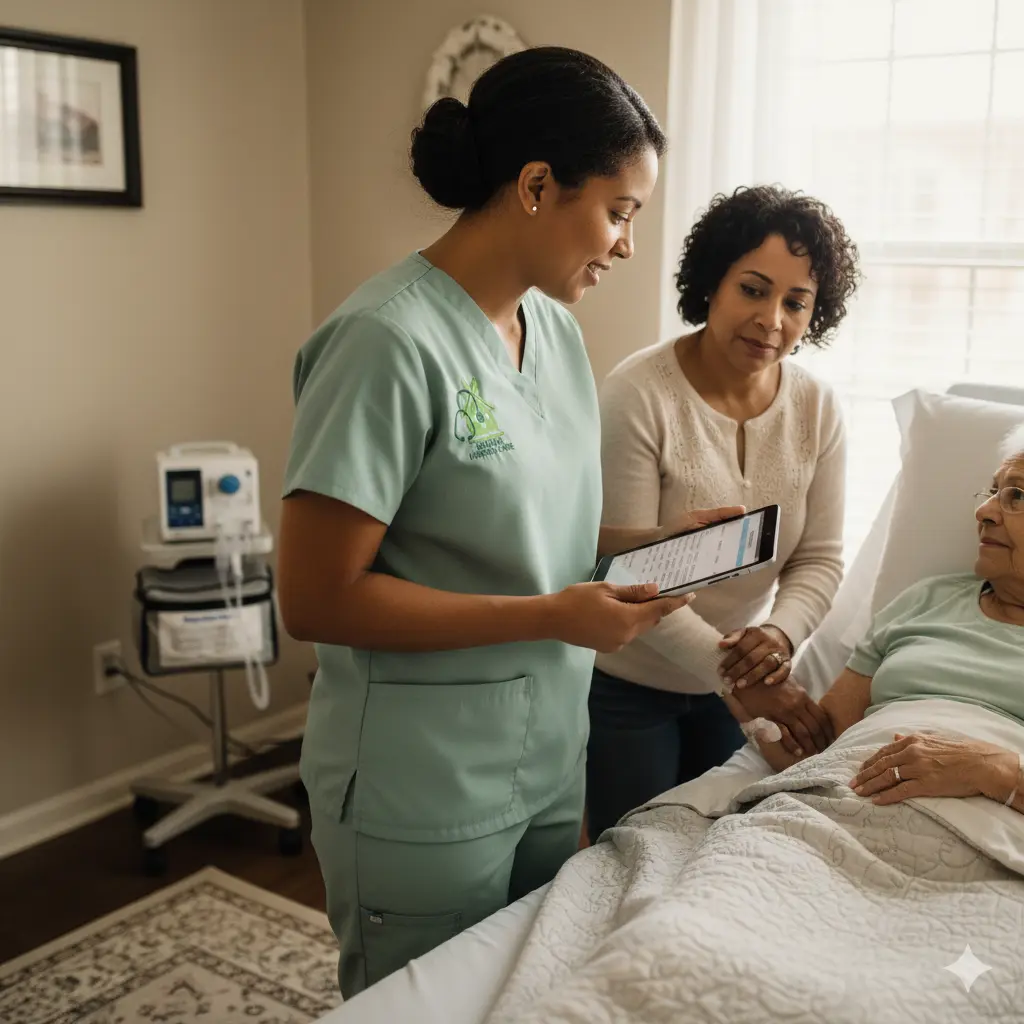 Sahara Hospice Care nurse providing in-home hospice in Houston with gentle support and family guidance