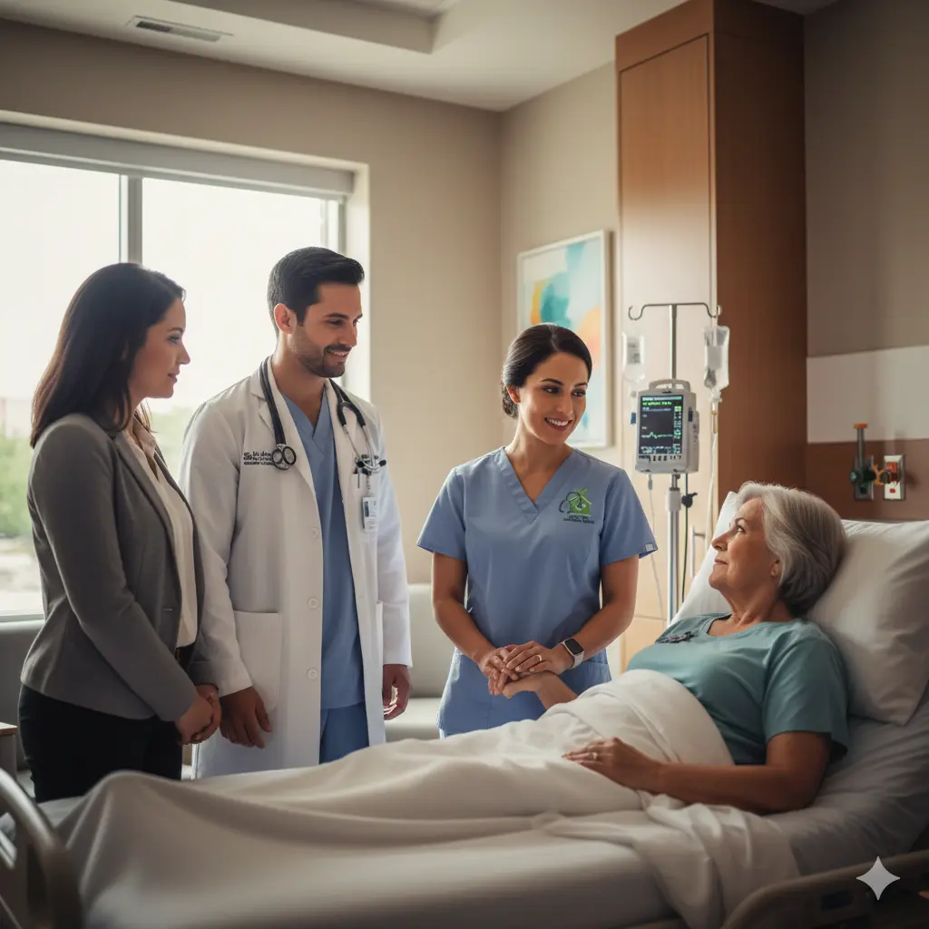 Inpatient hospice team managing complex symptoms.