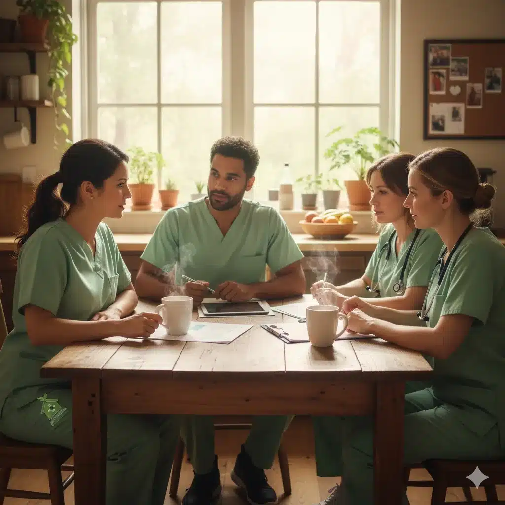 Clinical team reviewing hospice plan in Sugar Land home