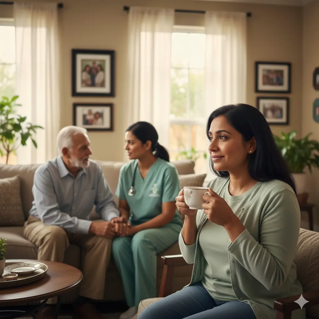 Family caregiver receiving relief through hospice respite care