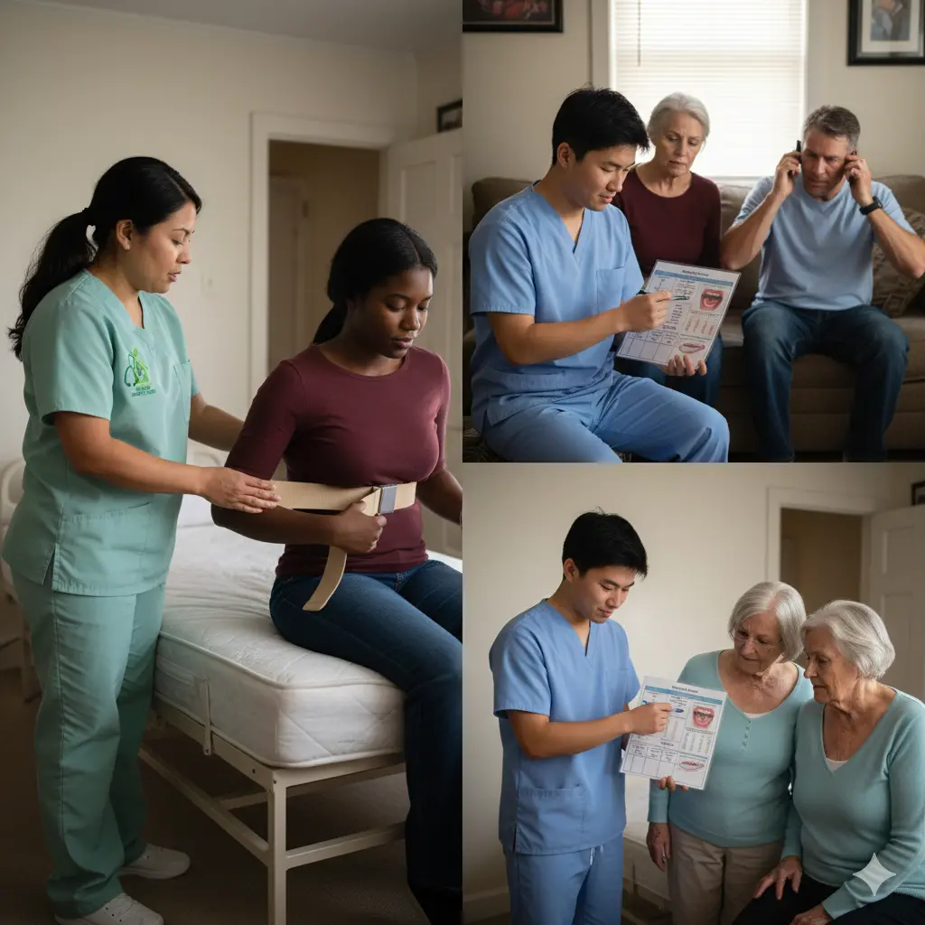 Caregiver training for safe transfers and medication timing