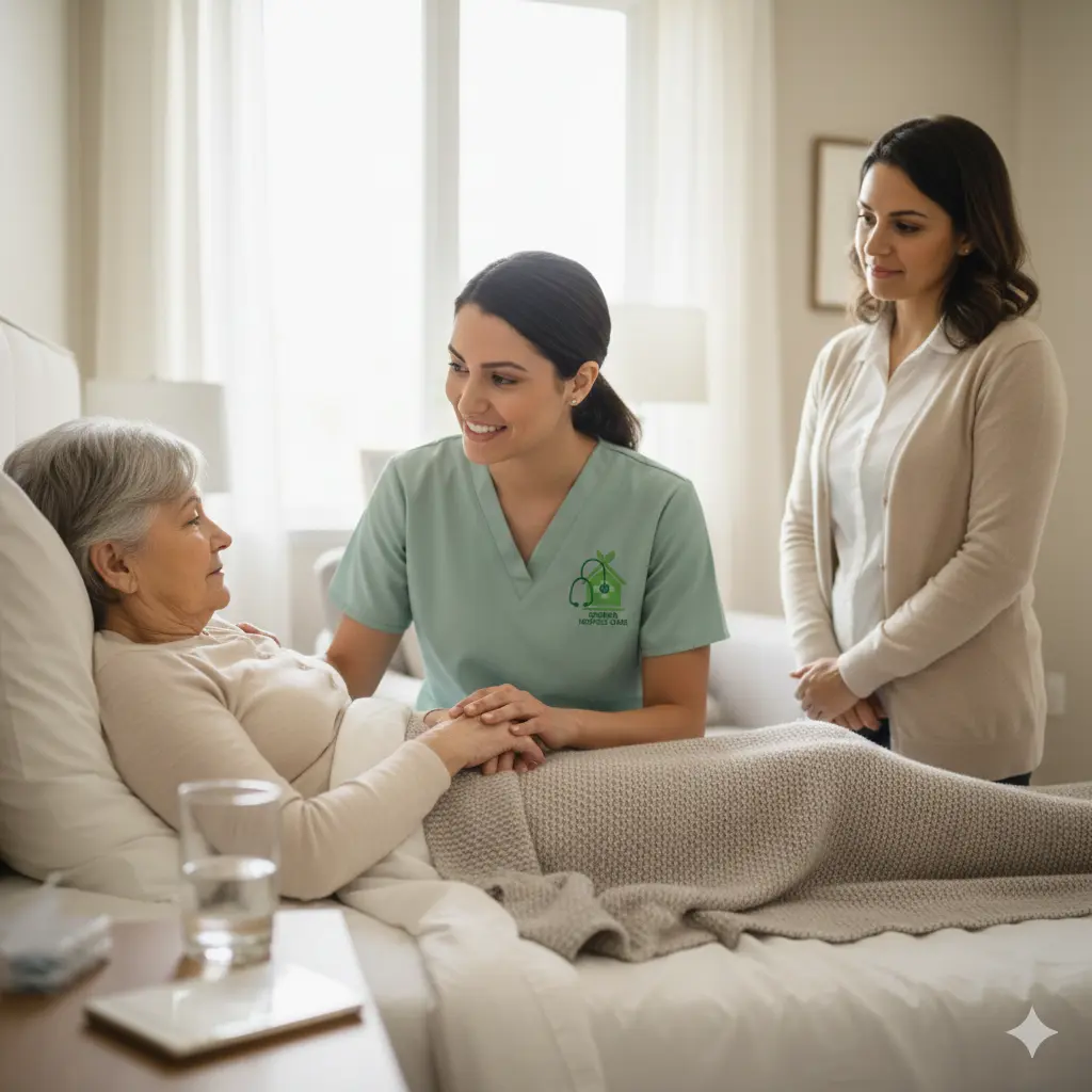 Home Based Palliative Care Comfort Assessmen Home based palliative care nurse assessing patient comfort