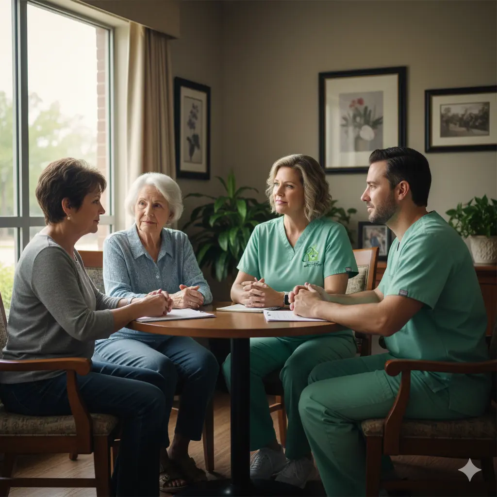 Hospice in Memory Care Support Hospice team supporting family in memory care setting