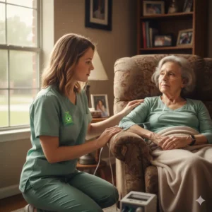 CHF hospice care nurse supporting a heart failure patient at home in Sugar Land