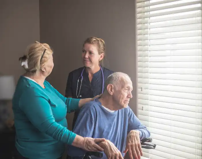 24/7 in-home hospice nurse arriving to support a stroke patient