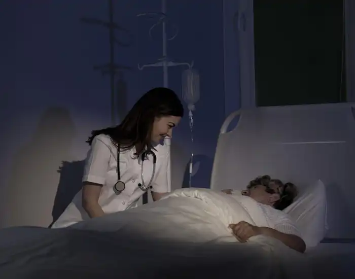 24/7 In-Home Hospice Care When Families Need It Most 24/7 in-home hospice nurse arriving to support a stroke patient