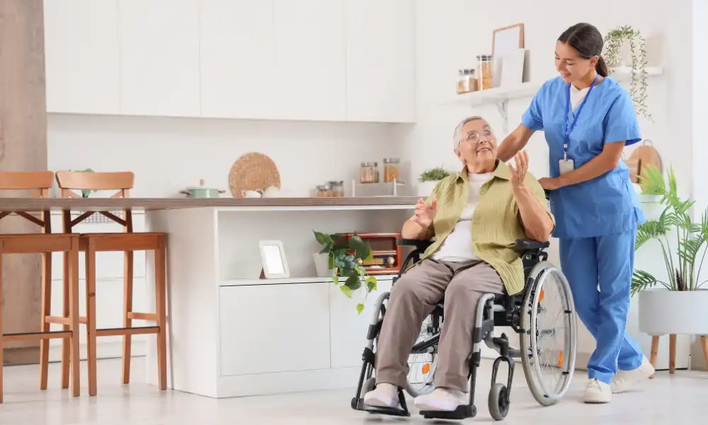 Family discussing hospice care options with a hospice nurse at home